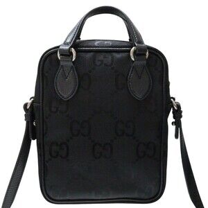 Gucci Off Leather Black Shoulder the Canvas Grid GG Bag